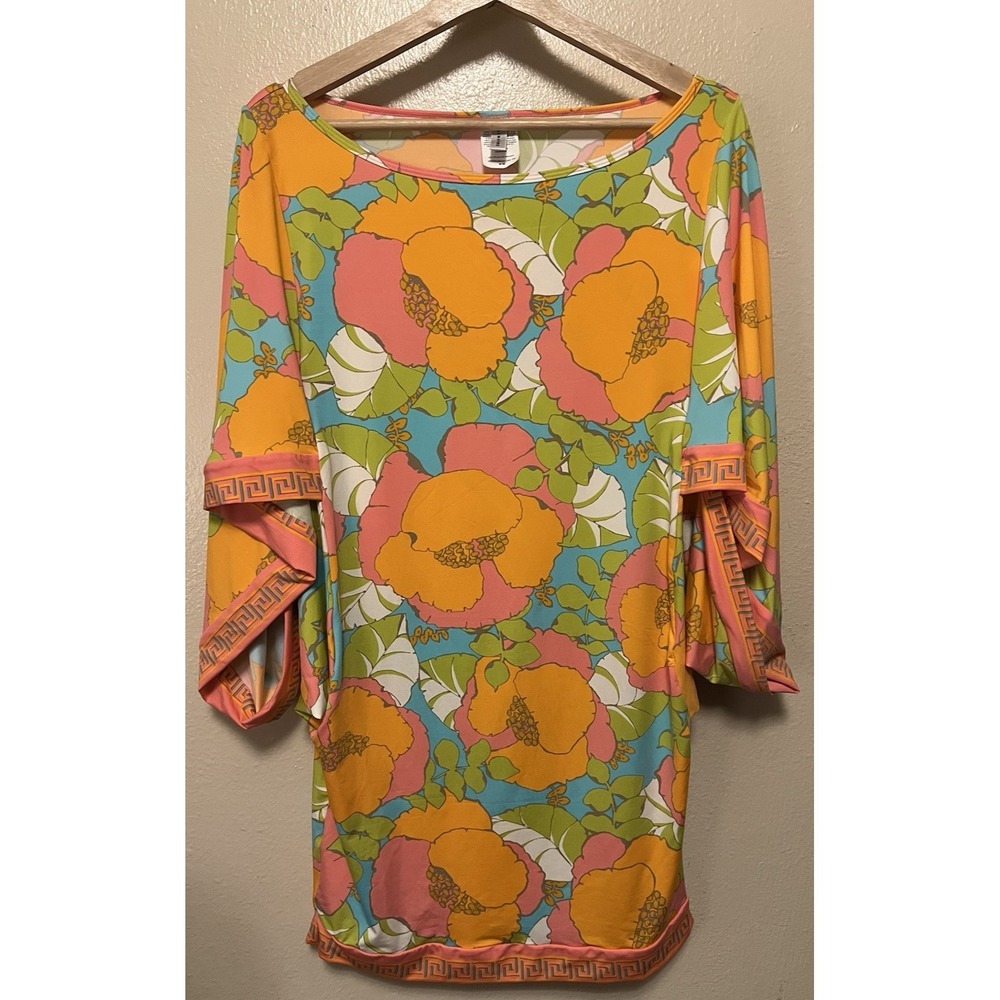 Trina Turk Playa De Flor Swim Tunic Cover Up in Multi Orange Poppies Womens Sz M